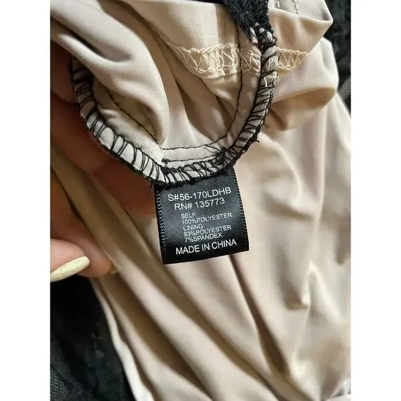 OLIVACEOUS Women’s Dress Party Cocktail Black lace and Nude Mini sexy - Picture 7 of 8